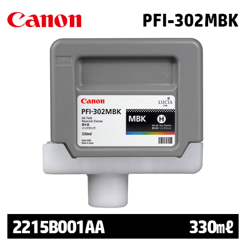 캐논 PFI-302MBK 330㎖ 매트 검정(Matte Black) 정품 잉크 카트리지 (2215B001AA)